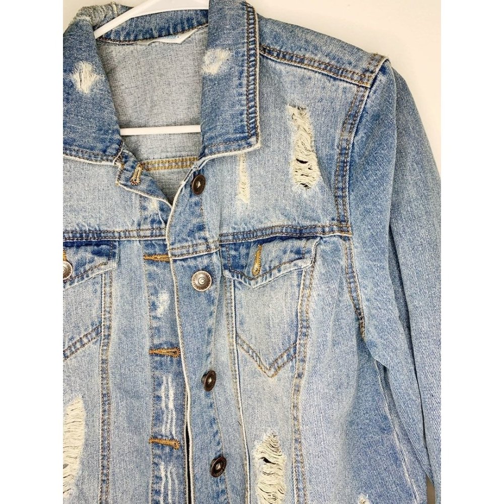Stone Washed Large Ripped Denim Jacket - Picture 3 of 4
